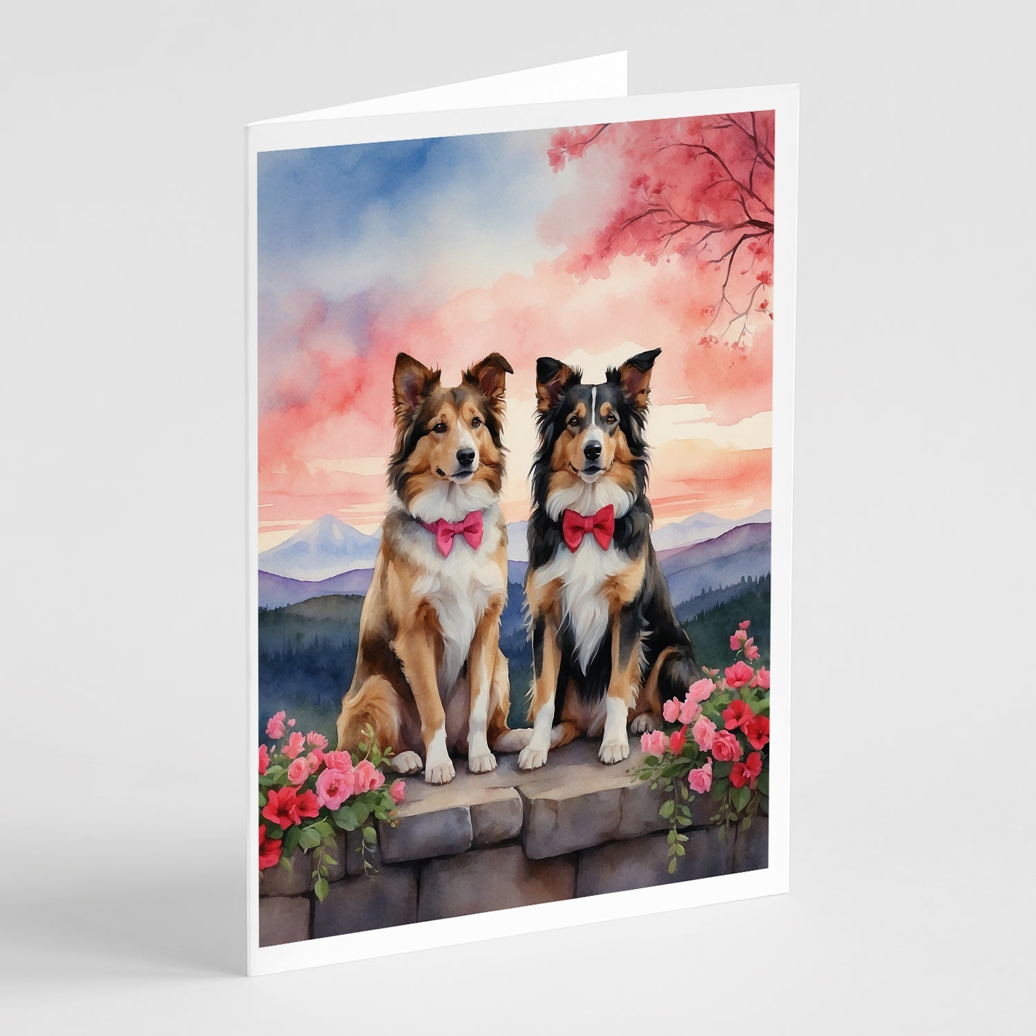 Collie Two Hearts Greeting Cards Pack of 8 Blank Cards with Envelopes Whimsical A7 Size 5x7