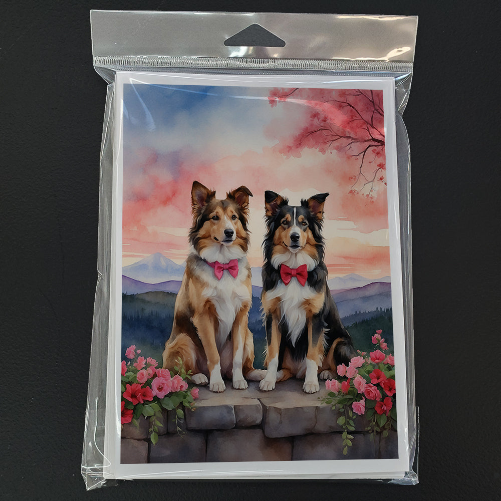 Collie Two Hearts Greeting Cards Pack of 8 Blank Cards with Envelopes Whimsical A7 Size 5x7