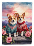 Corgi Two Hearts House Flag 28x40 Porch Sleeve Pole Decorative Outside Yard Banner Artwork Wall Hanging, Polyester
