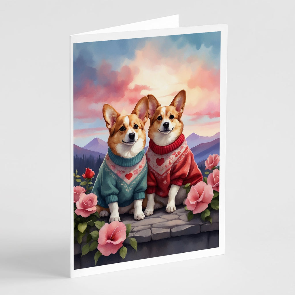 Corgi Two Hearts Greeting Cards Pack of 8 Blank Cards with Envelopes Whimsical A7 Size 5x7