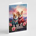 Corgi Two Hearts Greeting Cards Pack of 8 Blank Cards with Envelopes Whimsical A7 Size 5x7