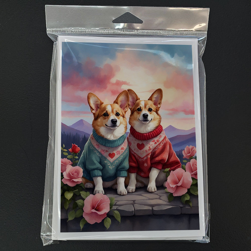 Corgi Two Hearts Greeting Cards Pack of 8 Blank Cards with Envelopes Whimsical A7 Size 5x7