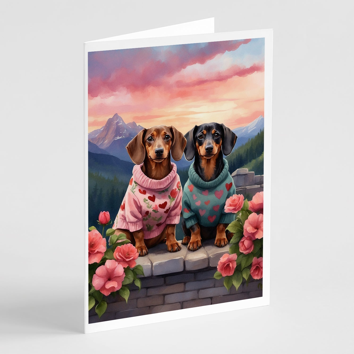 Dachshund Two Hearts Greeting Cards Pack of 8 Blank Cards with Envelopes Whimsical A7 Size 5x7