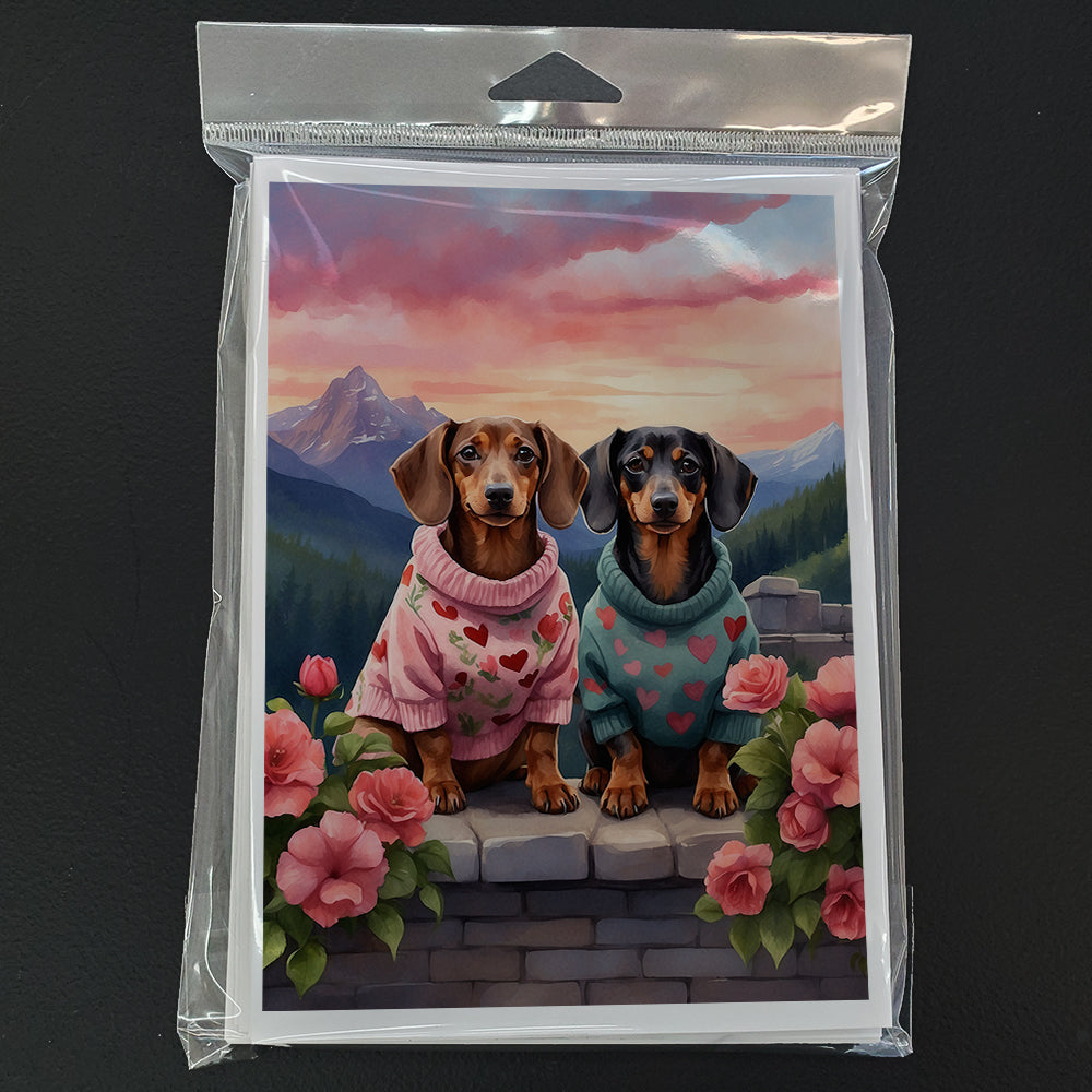 Dachshund Two Hearts Greeting Cards Pack of 8 Blank Cards with Envelopes Whimsical A7 Size 5x7