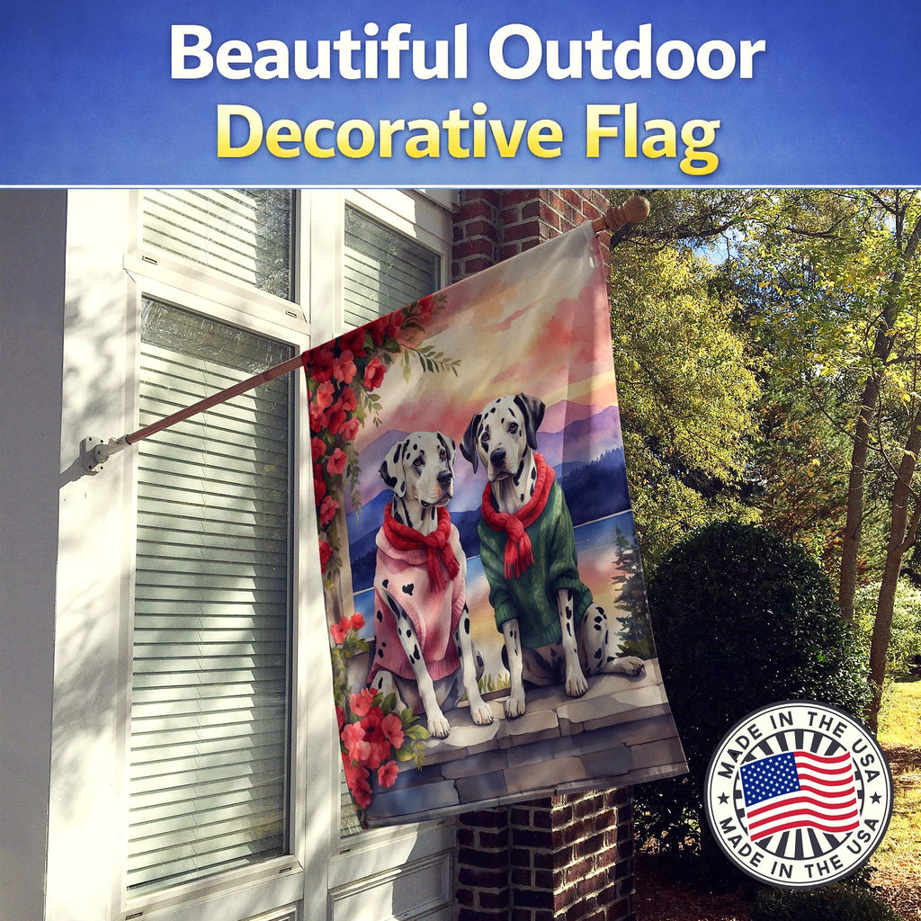Dalmatian Two Hearts House Flag 28x40 Porch Sleeve Pole Decorative Outside Yard Banner Artwork Wall Hanging, Polyester