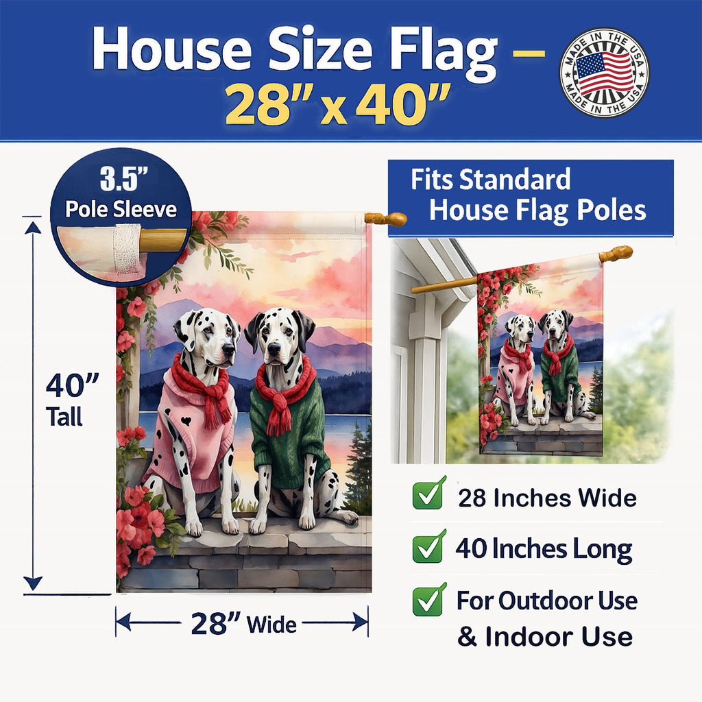 Dalmatian Two Hearts House Flag 28x40 Porch Sleeve Pole Decorative Outside Yard Banner Artwork Wall Hanging, Polyester