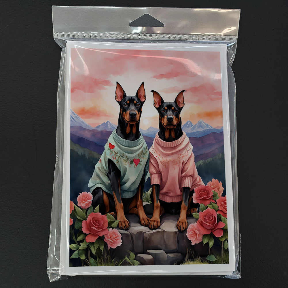 Doberman Pinscher Two Hearts Greeting Cards Pack of 8 Blank Cards with Envelopes Whimsical A7 Size 5x7