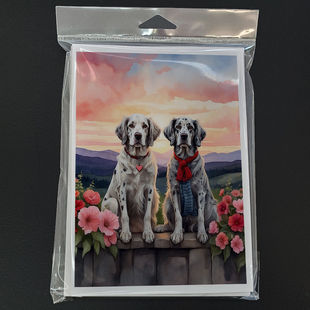 English Setter Two Hearts Greeting Cards Pack of 8 Blank Cards with Envelopes Whimsical A7 Size 5x7