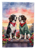 English Springer Spaniel Two Hearts House Flag 28x40 Porch Sleeve Pole Decorative Outside Yard Banner Artwork Wall Hanging, Polyester