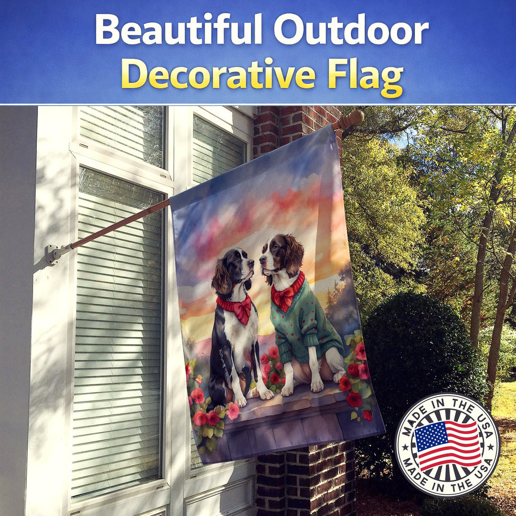 English Springer Spaniel Two Hearts House Flag 28x40 Porch Sleeve Pole Decorative Outside Yard Banner Artwork Wall Hanging, Polyester