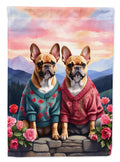 French Bulldog Two Hearts House Flag 28x40 Porch Sleeve Pole Decorative Outside Yard Banner Artwork Wall Hanging, Polyester