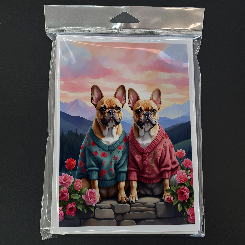French Bulldog Two Hearts Greeting Cards Pack of 8 Blank Cards with Envelopes Whimsical A7 Size 5x7