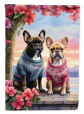 French Bulldog Two Hearts House Flag 28x40 Porch Sleeve Pole Decorative Outside Yard Banner Artwork Wall Hanging, Polyester