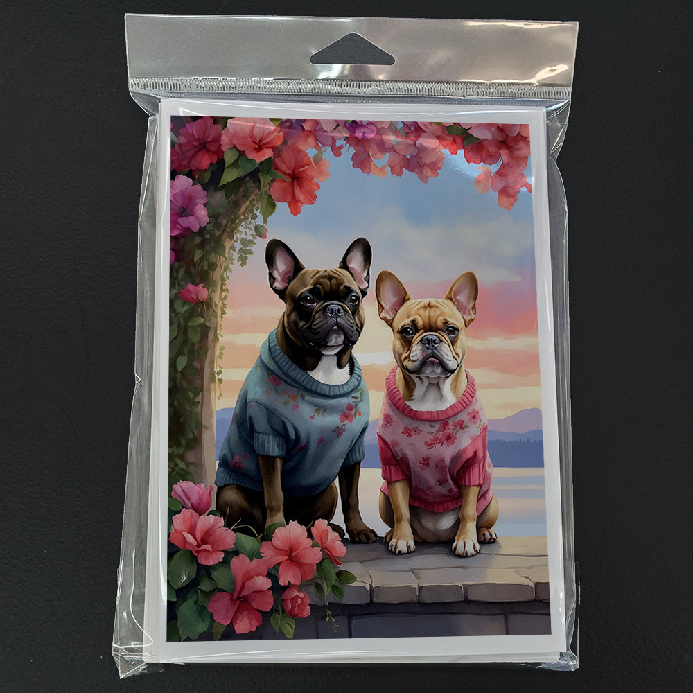 French Bulldog Two Hearts Greeting Cards Pack of 8 Blank Cards with Envelopes Whimsical A7 Size 5x7