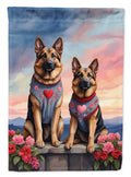German Shepherd Two Hearts House Flag 28x40 Porch Sleeve Pole Decorative Outside Yard Banner Artwork Wall Hanging, Polyester