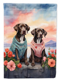 German Shorthaired Pointer Two Hearts House Flag 28x40 Porch Sleeve Pole Decorative Outside Yard Banner Artwork Wall Hanging, Polyester