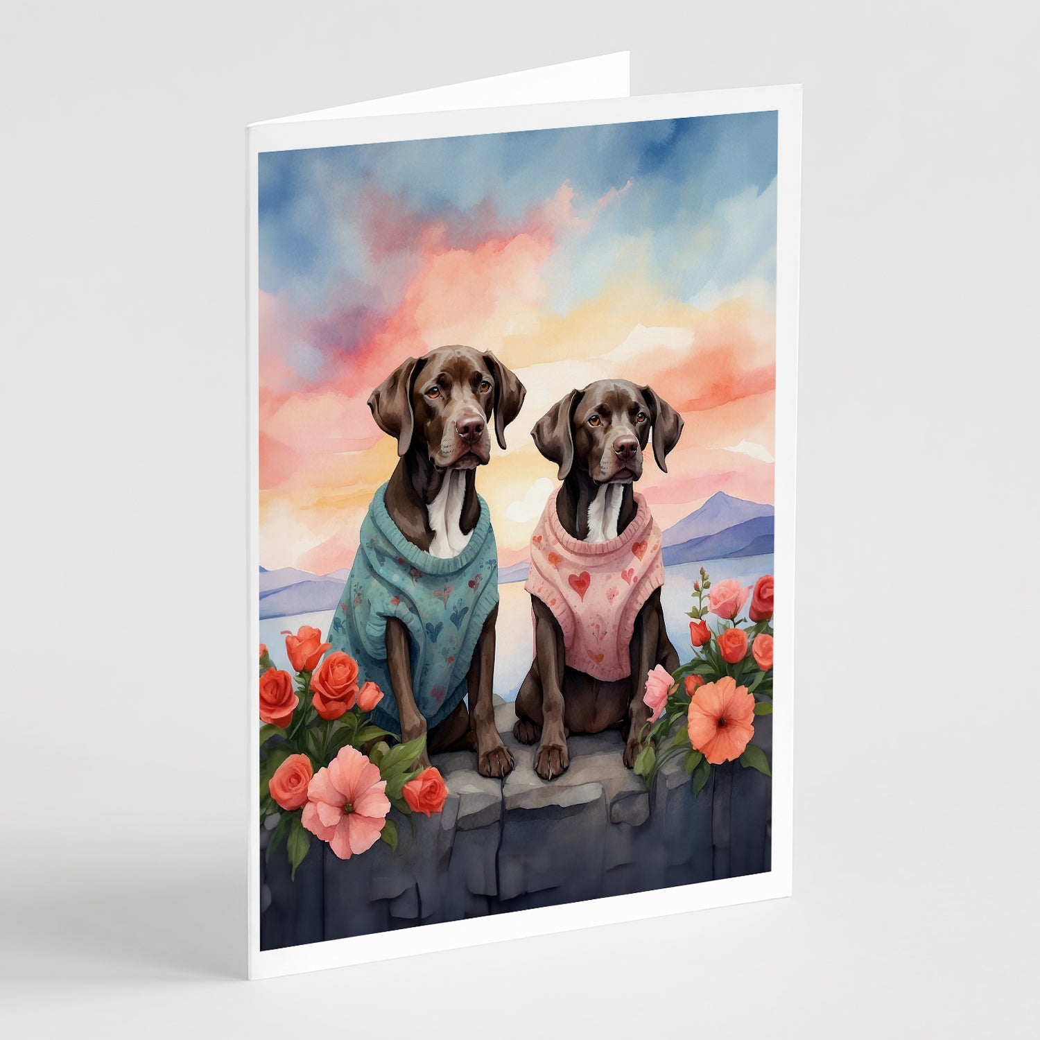 German Shorthaired Pointer Two Hearts Greeting Cards Pack of 8 Blank Cards with Envelopes Whimsical A7 Size 5x7