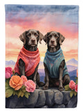 German Wirehaired Pointer Two Hearts House Flag 28x40 Porch Sleeve Pole Decorative Outside Yard Banner Artwork Wall Hanging, Polyester