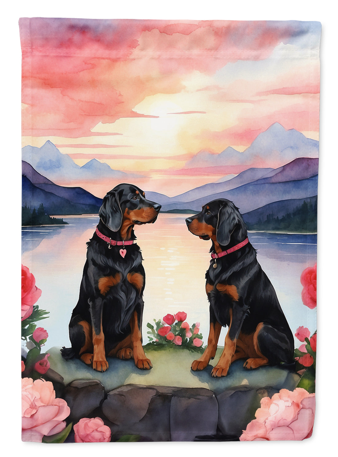Gordon Setter Two Hearts House Flag 28x40 Porch Sleeve Pole Decorative Outside Yard Banner Artwork Wall Hanging, Polyester