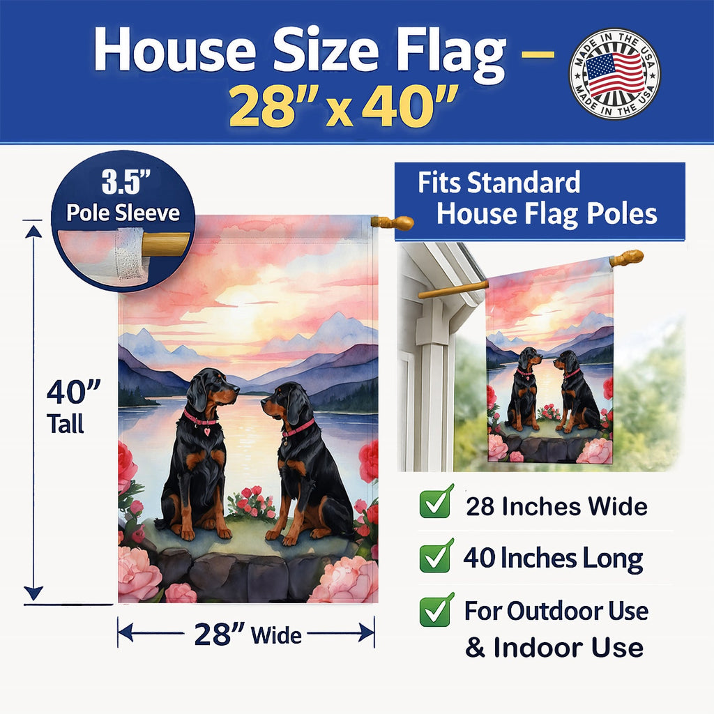 Gordon Setter Two Hearts House Flag 28x40 Porch Sleeve Pole Decorative Outside Yard Banner Artwork Wall Hanging, Polyester