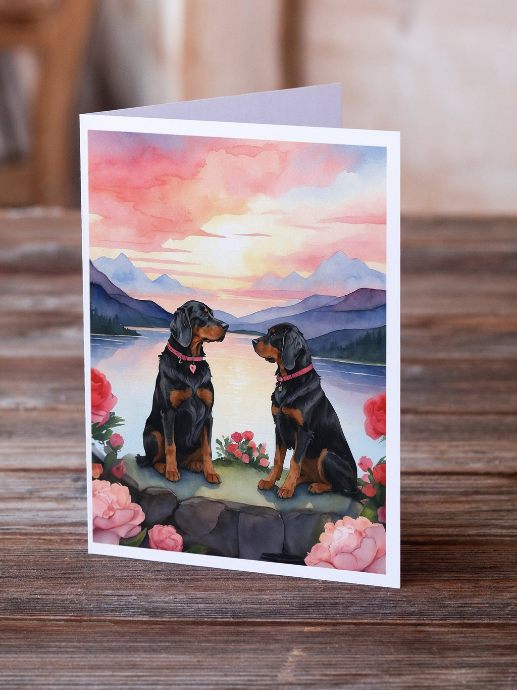 Gordon Setter Two Hearts Greeting Cards Pack of 8 Blank Cards with Envelopes Whimsical A7 Size 5x7