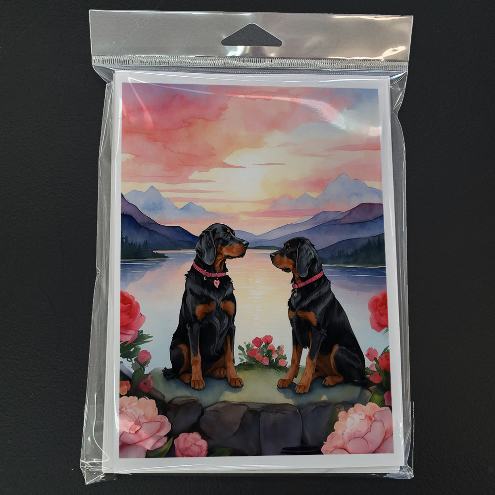 Gordon Setter Two Hearts Greeting Cards Pack of 8 Blank Cards with Envelopes Whimsical A7 Size 5x7