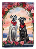 Great Dane Two Hearts House Flag 28x40 Porch Sleeve Pole Decorative Outside Yard Banner Artwork Wall Hanging, Polyester
