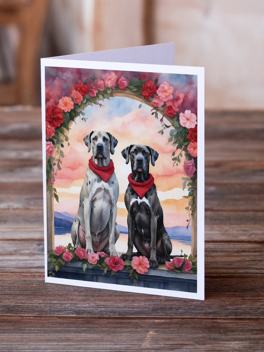 Great Dane Two Hearts Greeting Cards Pack of 8 Blank Cards with Envelopes Whimsical A7 Size 5x7