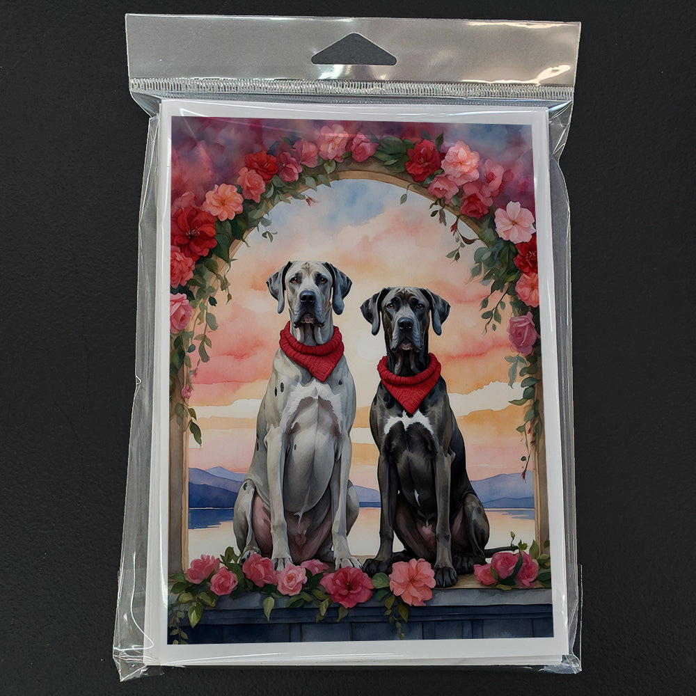 Great Dane Two Hearts Greeting Cards Pack of 8 Blank Cards with Envelopes Whimsical A7 Size 5x7