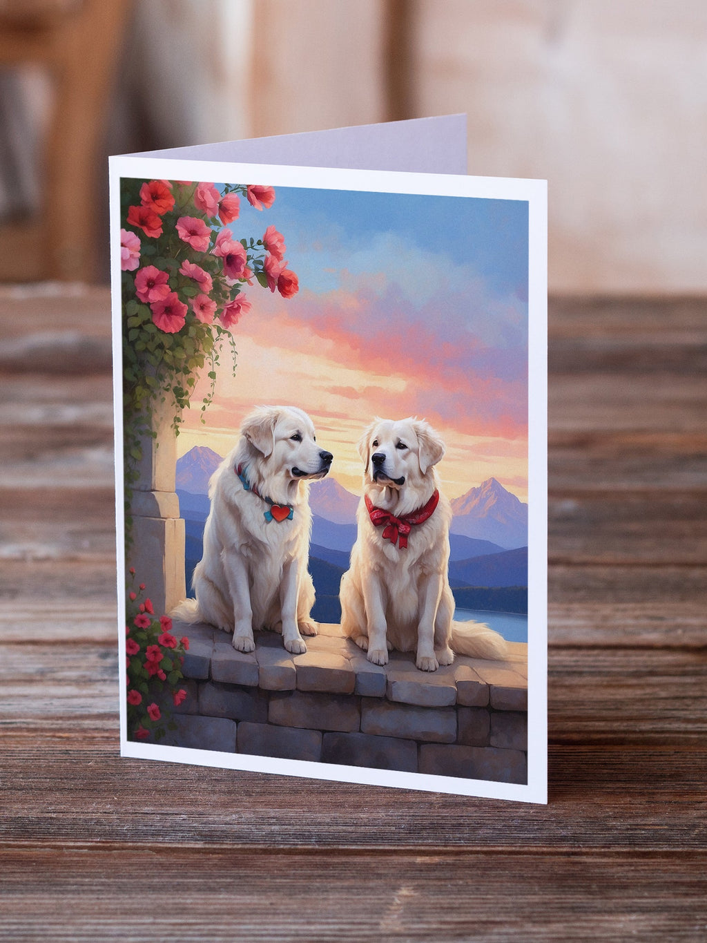 Great Pyrenees Two Hearts Greeting Cards Pack of 8 Blank Cards with Envelopes Whimsical A7 Size 5x7