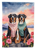Greater Swiss Mountain Dog Two Hearts House Flag 28x40 Porch Sleeve Pole Decorative Outside Yard Banner Artwork Wall Hanging, Polyester