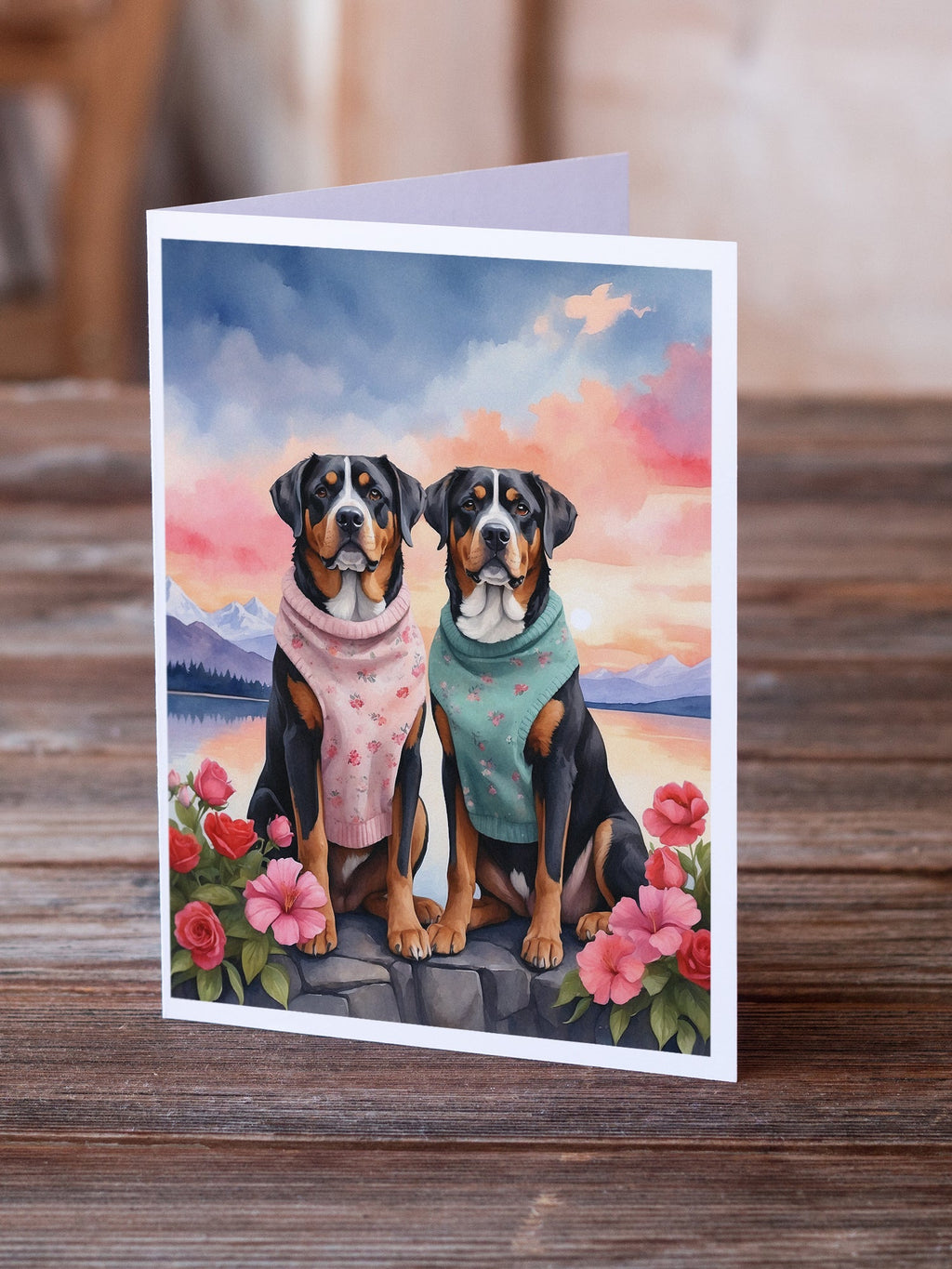 Greater Swiss Mountain Dog Two Hearts Greeting Cards Pack of 8 Blank Cards with Envelopes Whimsical A7 Size 5x7