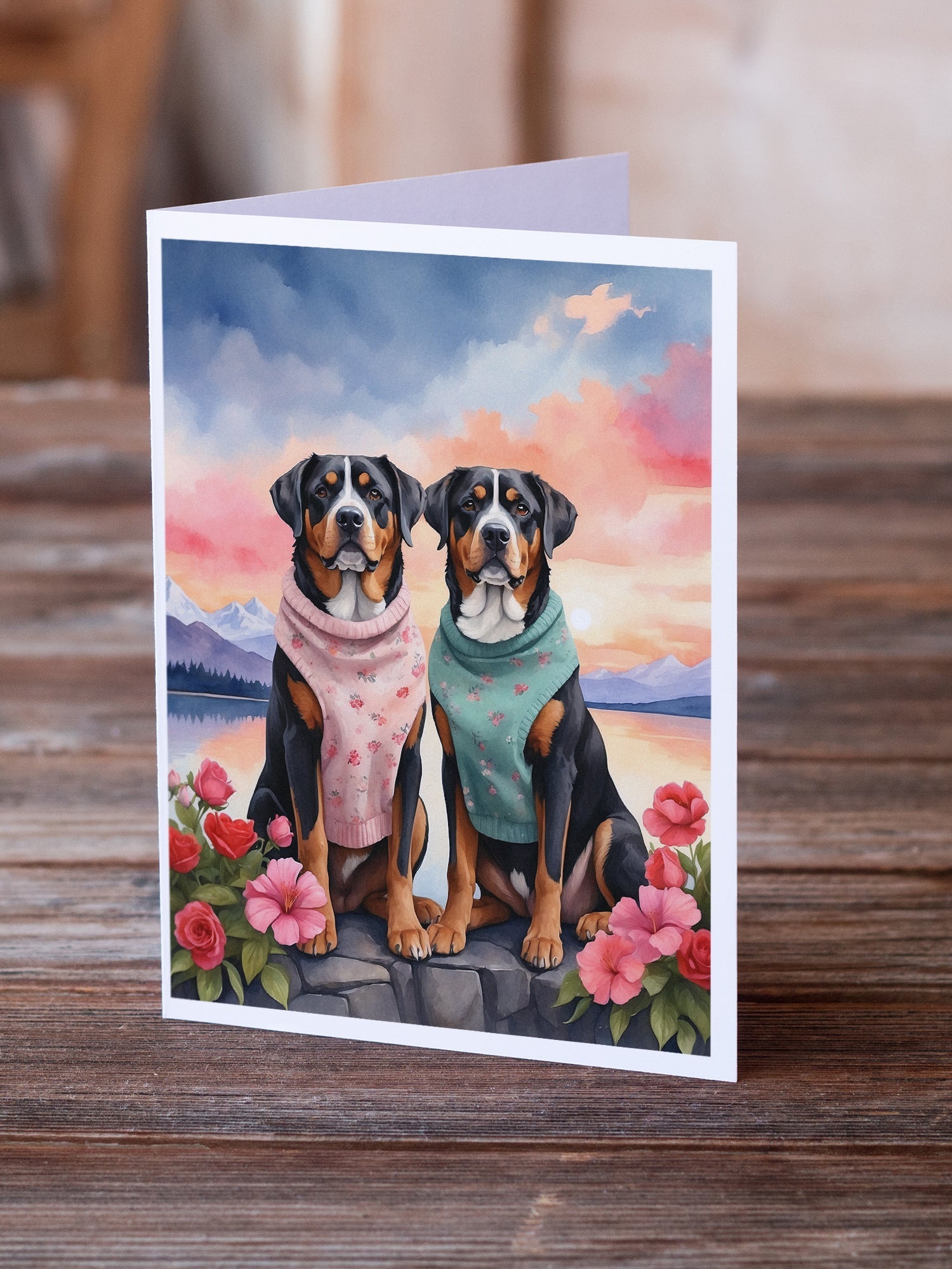 Greater Swiss Mountain Dog Two Hearts Greeting Cards Pack of 8 Blank Cards with Envelopes Whimsical A7 Size 5x7