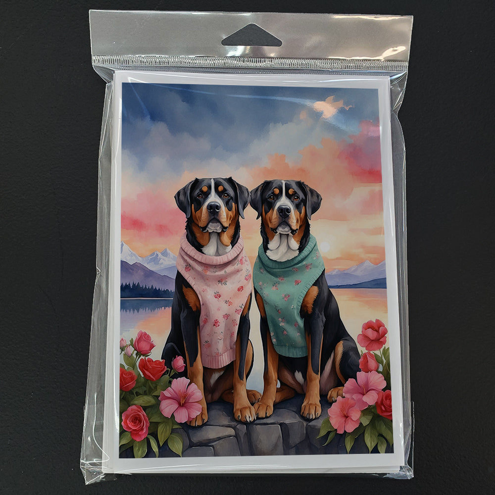 Greater Swiss Mountain Dog Two Hearts Greeting Cards Pack of 8 Blank Cards with Envelopes Whimsical A7 Size 5x7