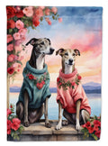 Greyhound Two Hearts House Flag 28x40 Porch Sleeve Pole Decorative Outside Yard Banner Artwork Wall Hanging, Polyester