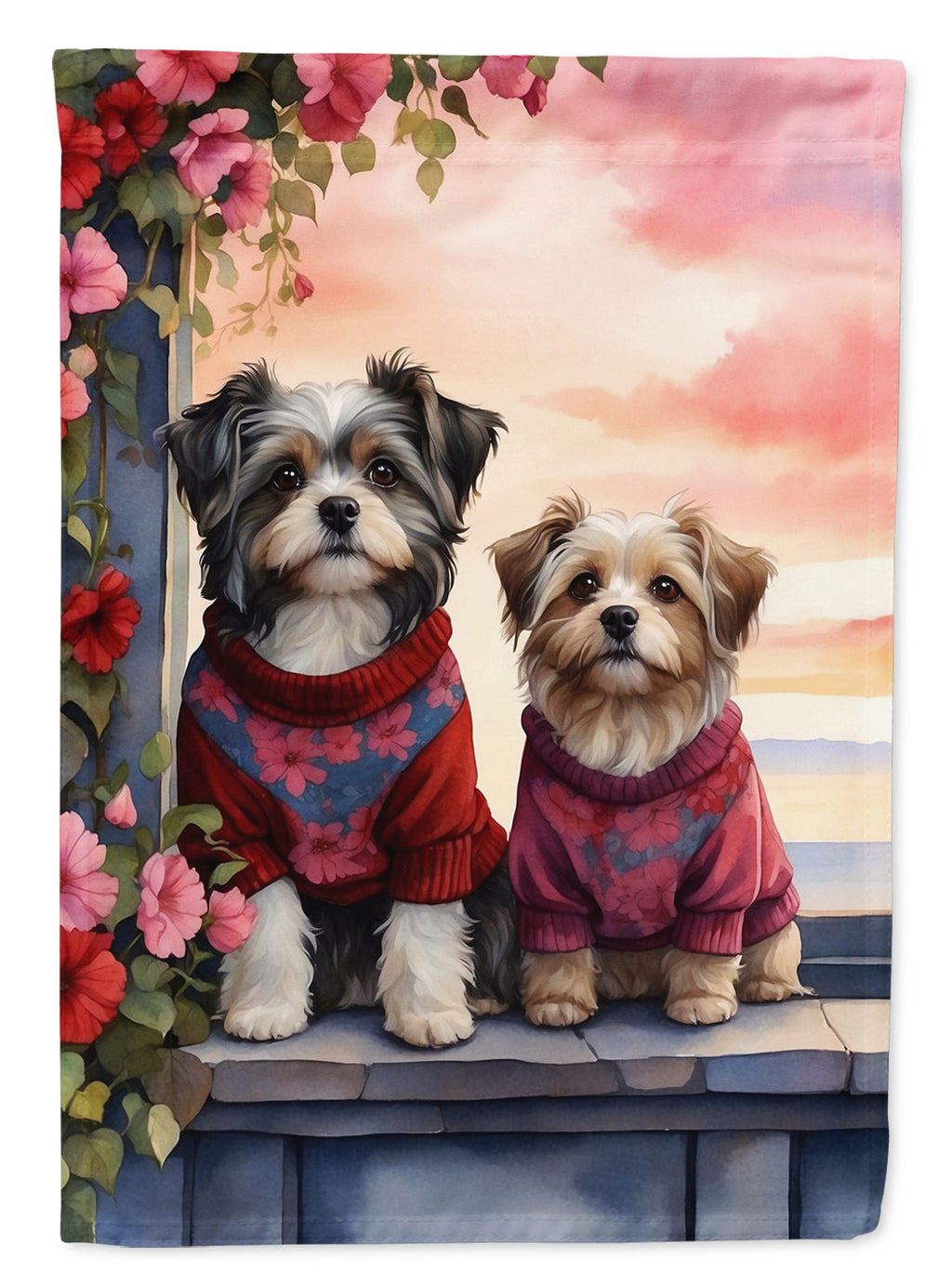 Havanese Two Hearts House Flag 28x40 Porch Sleeve Pole Decorative Outside Yard Banner Artwork Wall Hanging, Polyester