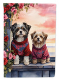 Havanese Two Hearts House Flag 28x40 Porch Sleeve Pole Decorative Outside Yard Banner Artwork Wall Hanging, Polyester