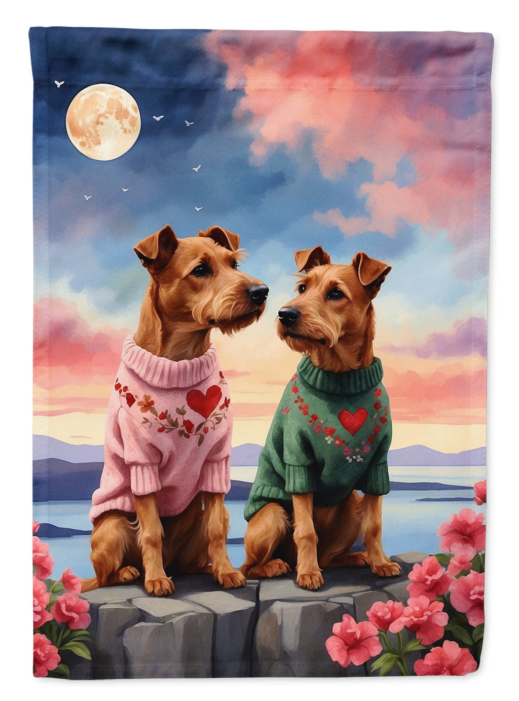 Irish Terrier Two Hearts House Flag 28x40 Porch Sleeve Pole Decorative Outside Yard Banner Artwork Wall Hanging, Polyester