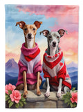 Italian Greyhound Two Hearts House Flag 28x40 Porch Sleeve Pole Decorative Outside Yard Banner Artwork Wall Hanging, Polyester