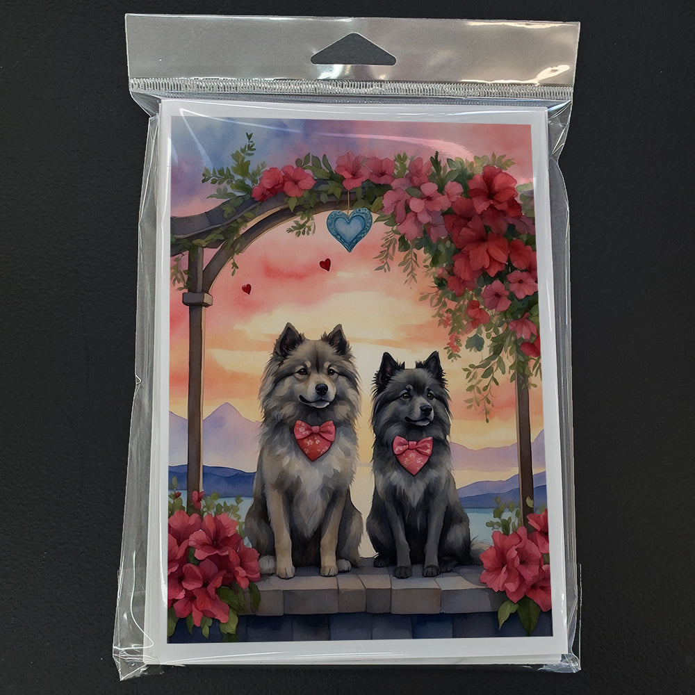 Keeshond Two Hearts Greeting Cards Pack of 8 Blank Cards with Envelopes Whimsical A7 Size 5x7
