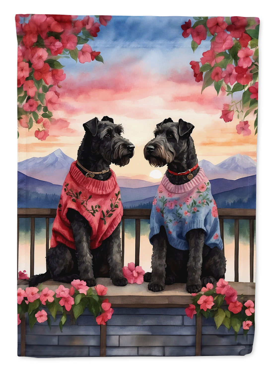 Kerry Blue Terrier Two Hearts House Flag 28x40 Porch Sleeve Pole Decorative Outside Yard Banner Artwork Wall Hanging, Polyester