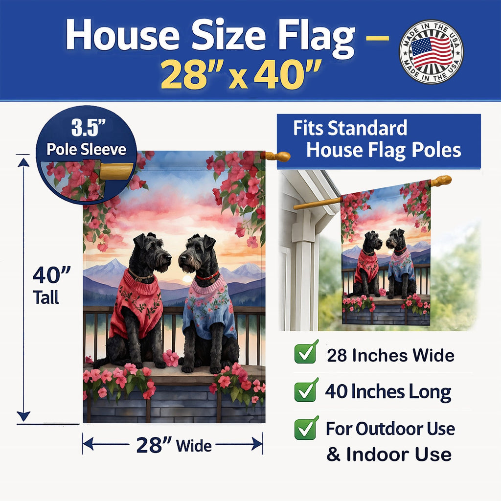 Kerry Blue Terrier Two Hearts House Flag 28x40 Porch Sleeve Pole Decorative Outside Yard Banner Artwork Wall Hanging, Polyester