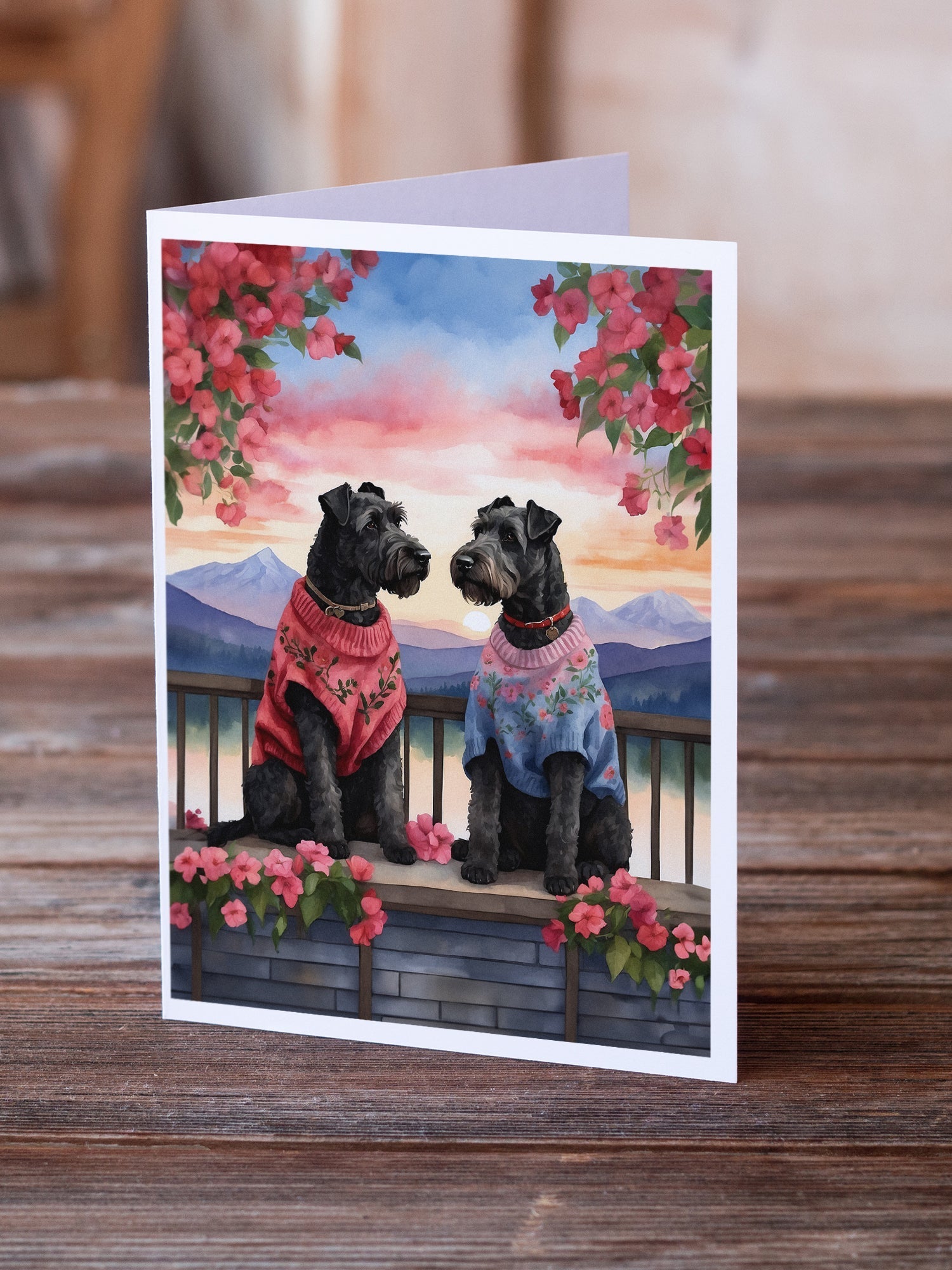Kerry Blue Terrier Two Hearts Greeting Cards Pack of 8 Blank Cards with Envelopes Whimsical A7 Size 5x7