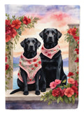 Black Labrador Retriever Two Hearts House Flag 28x40 Porch Sleeve Pole Decorative Outside Yard Banner Artwork Wall Hanging, Polyester
