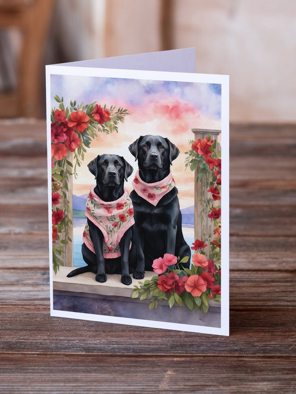 Black Labrador Retriever Two Hearts Greeting Cards Pack of 8 Blank Cards with Envelopes Whimsical A7 Size 5x7