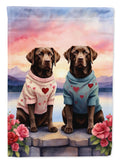 Chocolate Labrador Retriever Two Hearts House Flag 28x40 Porch Sleeve Pole Decorative Outside Yard Banner Artwork Wall Hanging, Polyester