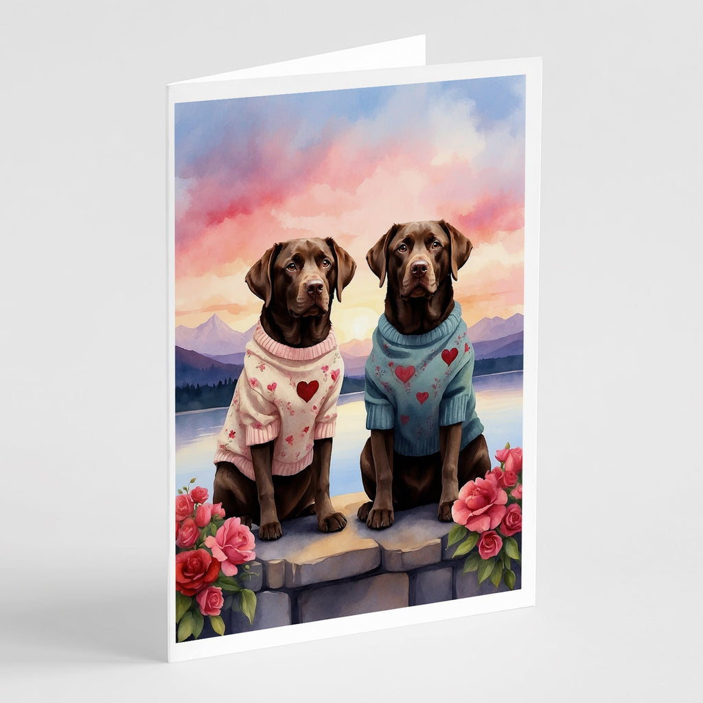 Chocolate Labrador Retriever Two Hearts Greeting Cards Pack of 8 Blank Cards with Envelopes Whimsical A7 Size 5x7