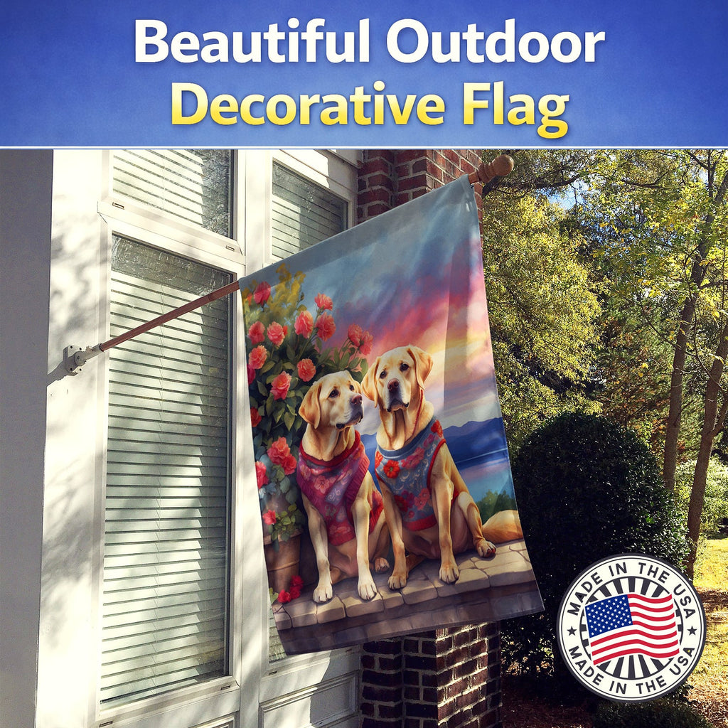 Yellow Labrador Retriever Two Hearts House Flag 28x40 Porch Sleeve Pole Decorative Outside Yard Banner Artwork Wall Hanging, Polyester