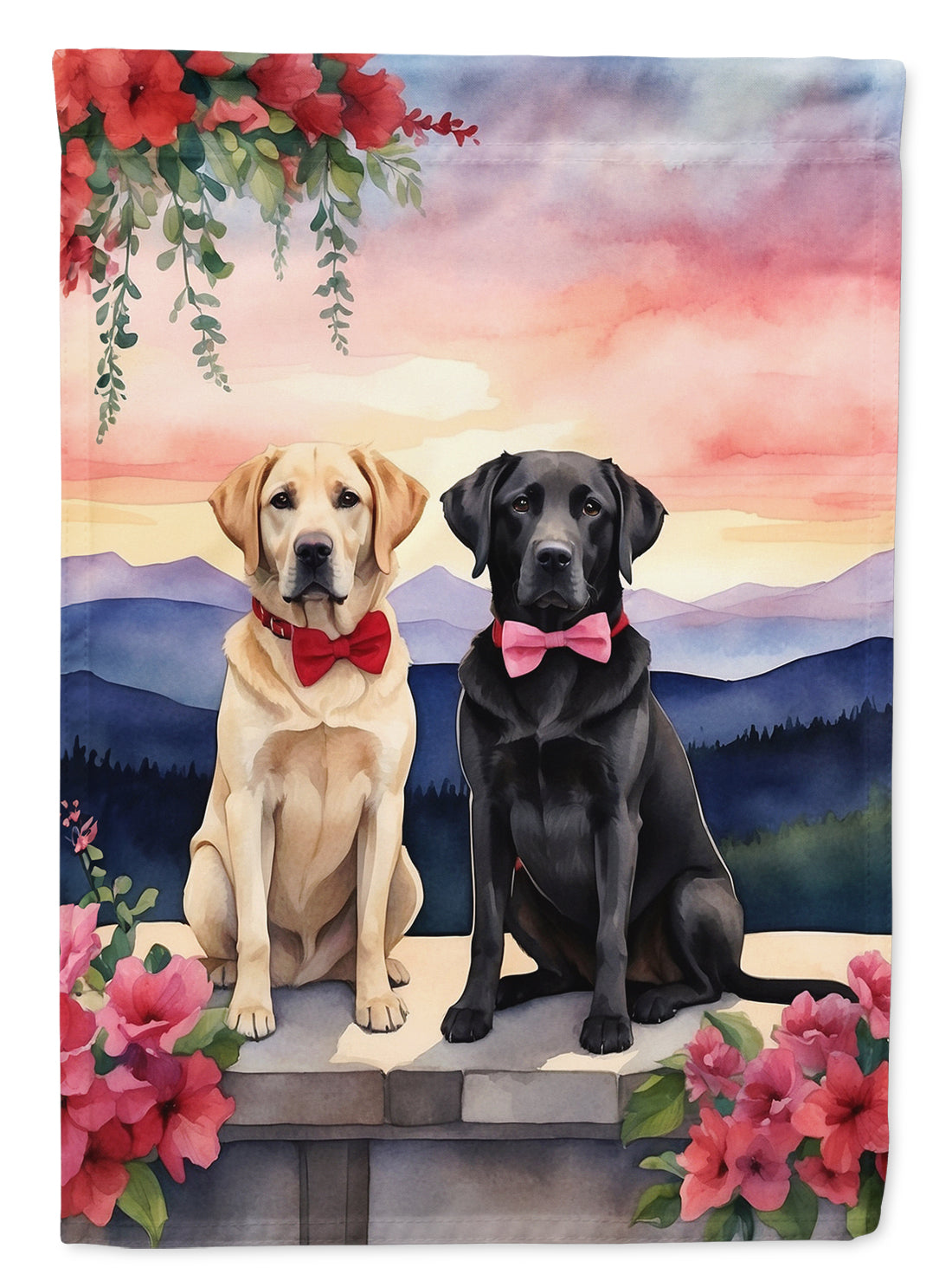 Labrador Retriever Two Hearts House Flag 28x40 Porch Sleeve Pole Decorative Outside Yard Banner Artwork Wall Hanging, Polyester