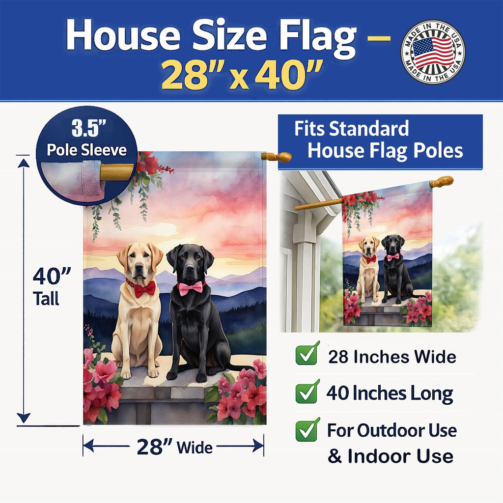 Labrador Retriever Two Hearts House Flag 28x40 Porch Sleeve Pole Decorative Outside Yard Banner Artwork Wall Hanging, Polyester